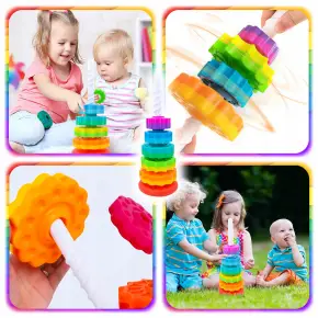 ZAKRĘCONA WIEŻA PIRAMIDA TĘCZOWA EDUKACYJNA SPIRALA KOLOROWA MONTESSORI XXL