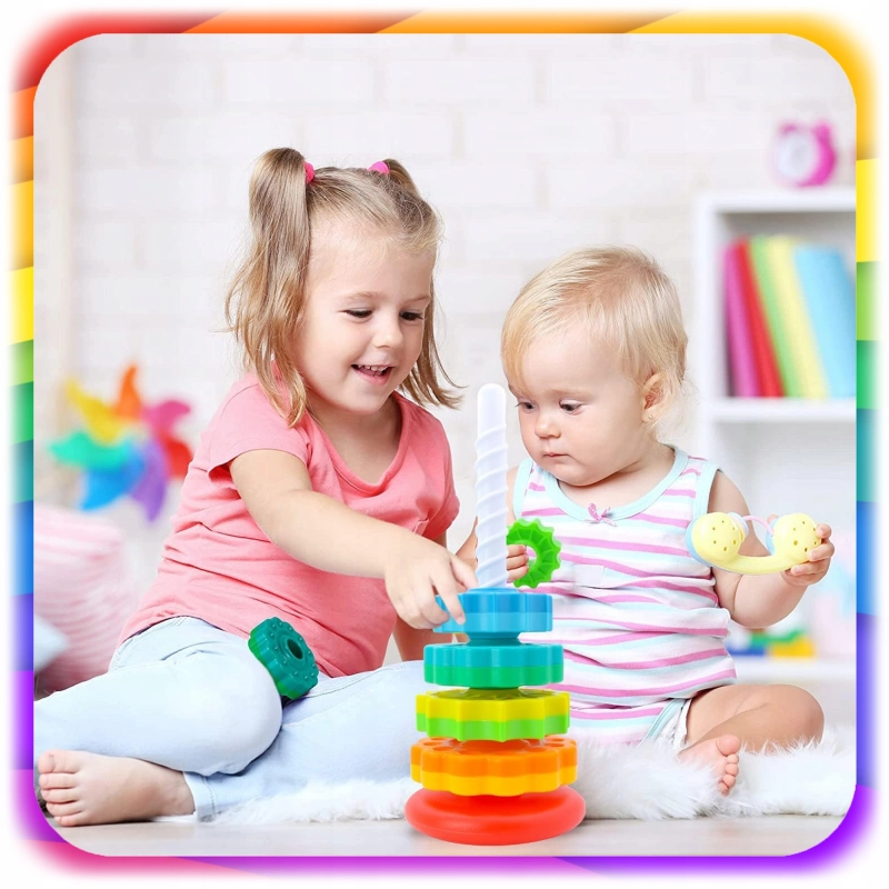 ZAKRĘCONA WIEŻA PIRAMIDA TĘCZOWA EDUKACYJNA SPIRALA KOLOROWA MONTESSORI XXL