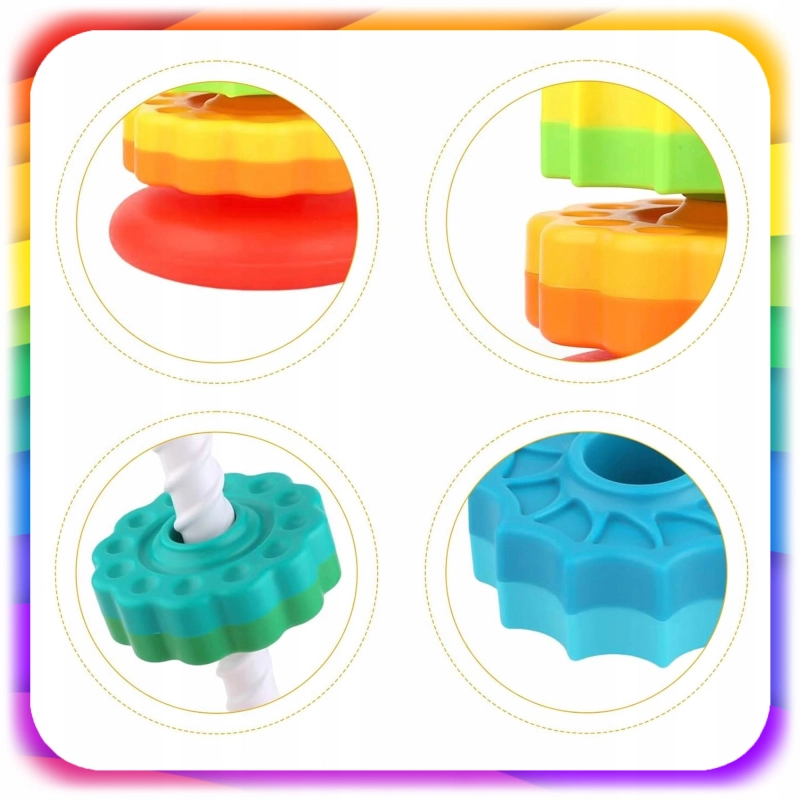 ZAKRĘCONA WIEŻA PIRAMIDA TĘCZOWA EDUKACYJNA SPIRALA KOLOROWA MONTESSORI XXL