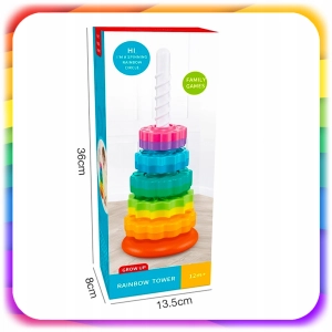 ZAKRĘCONA WIEŻA PIRAMIDA TĘCZOWA EDUKACYJNA SPIRALA KOLOROWA MONTESSORI XXL