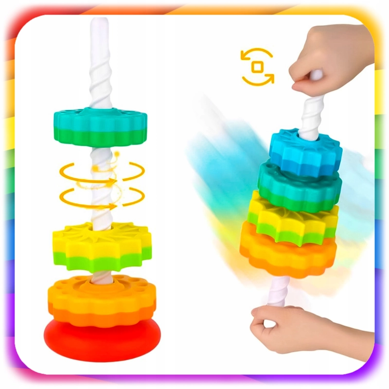 ZAKRĘCONA WIEŻA PIRAMIDA TĘCZOWA EDUKACYJNA SPIRALA KOLOROWA MONTESSORI XXL