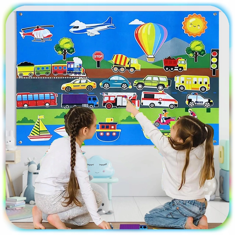TABLICA FILCOWA dla dzieci 32el Mata Edukacyjna na Rzepy ŚRODKI TRANSPORTU