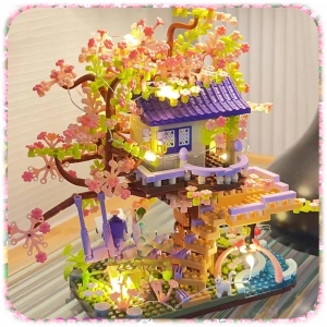 KLOCKI KONSTRUKCYJNE DRZEWKO BONSAI KWIATY WIŚNI DOMEK NA DRZEWIE 973 EL