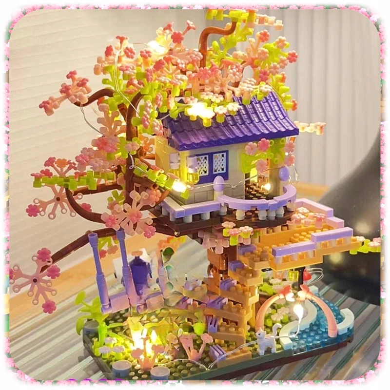 KLOCKI KONSTRUKCYJNE DRZEWKO BONSAI KWIATY WIŚNI DOMEK NA DRZEWIE 973 EL