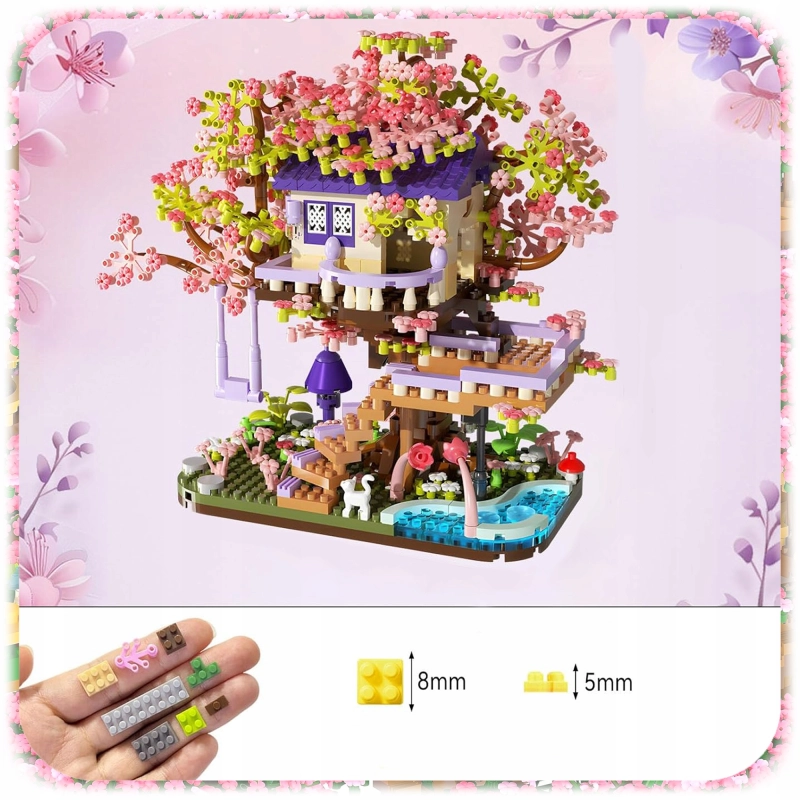 KLOCKI KONSTRUKCYJNE DRZEWKO BONSAI KWIATY WIŚNI DOMEK NA DRZEWIE 973 EL