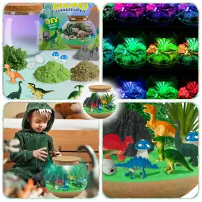 ZESTAW KREATYWY Z PODŚWIETLENIEM LED TERRARIUM DINOZAUR DIY LAMPKA NOCNA