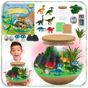 ZESTAW KREATYWY Z PODŚWIETLENIEM LED TERRARIUM DINOZAUR DIY LAMPKA NOCNA