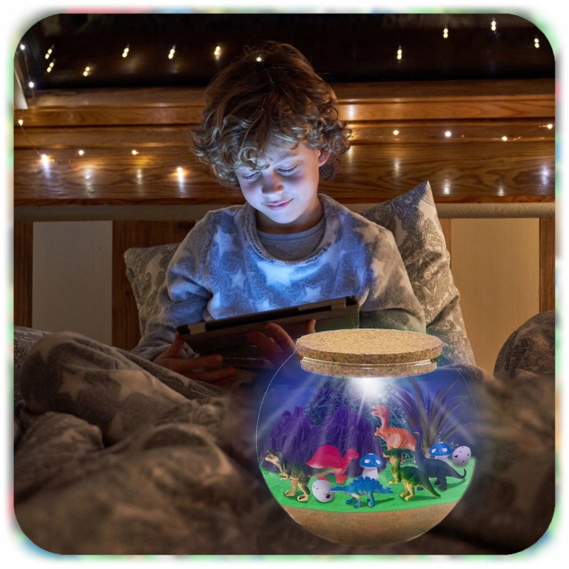 ZESTAW KREATYWY Z PODŚWIETLENIEM LED TERRARIUM DINOZAUR DIY LAMPKA NOCNA