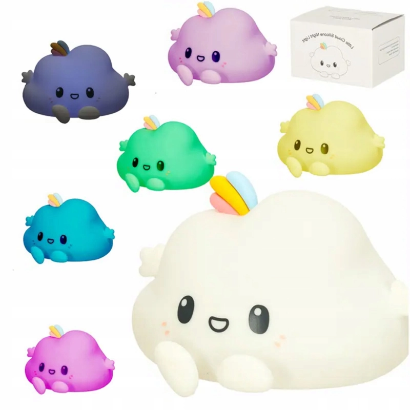 LAMPKA NOCNA SILIKONOWA MIĘKKA CHMURKA DLA DZIECI LED KOLOROWA + KABEL USB