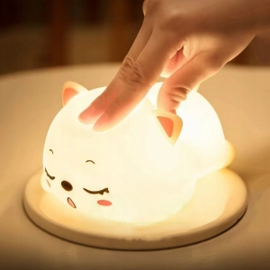 LAMPKA NOCNA KOTEK MIĘKKA SILIKONOWA LED KOLOROWA DLA DZIECI + KABEL USB