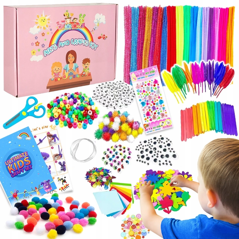 ZESTAW KREATYWNY DO PRAC RĘCZNYCH 1200 ELEMENTÓW DLA DZIECI PLASTYCZNY