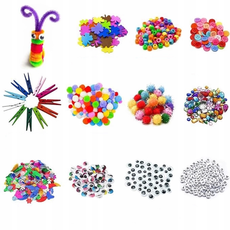 ZESTAW KREATYWNY DO PRAC RĘCZNYCH 1200 ELEMENTÓW DLA DZIECI PLASTYCZNY