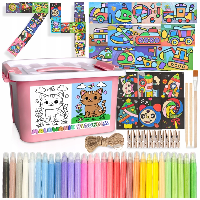 ZESTAW DO MALOWANIA PIASKIEM KREATYWNY DLA DZIECKA 30 KOLORÓW 74 OBRAZKI