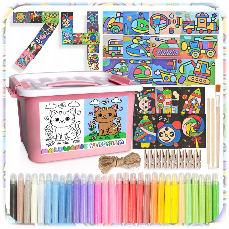 ZESTAW DO MALOWANIA PIASKIEM KREATYWNY DLA DZIECKA 30 KOLORÓW 74 OBRAZKI