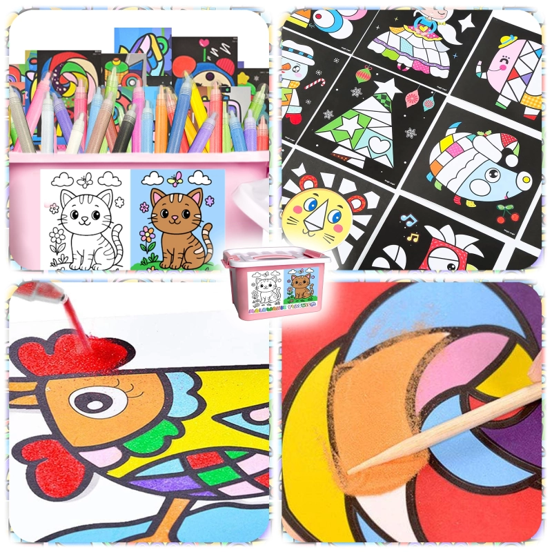 ZESTAW DO MALOWANIA PIASKIEM KREATYWNY DLA DZIECKA 30 KOLORÓW 74 OBRAZKI