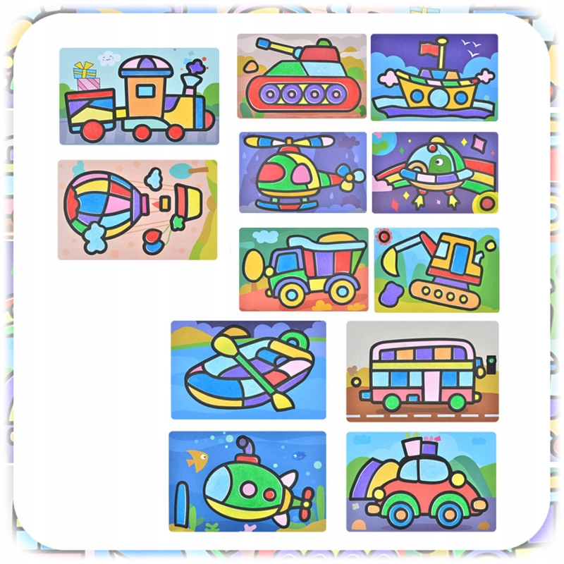 ZESTAW DO MALOWANIA PIASKIEM KREATYWNY DLA DZIECKA 30 KOLORÓW 74 OBRAZKI