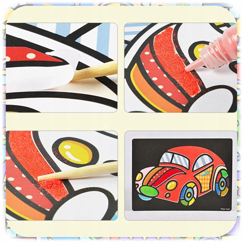 ZESTAW DO MALOWANIA PIASKIEM KREATYWNY DLA DZIECKA 30 KOLORÓW 74 OBRAZKI