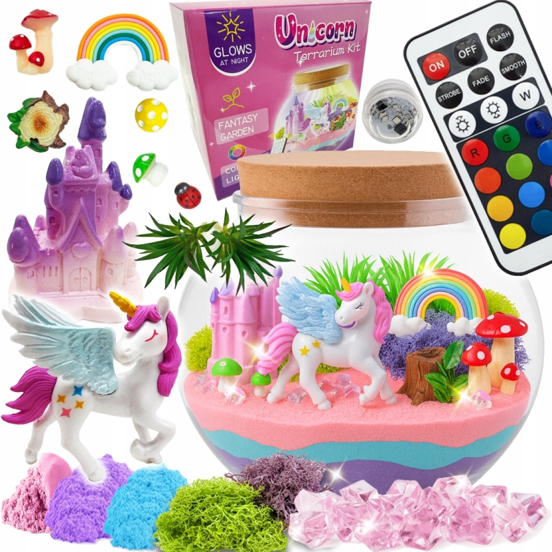 KREATYWNY ZESTAW DIY JEDNOROŻEC MAGICZNE TERRARIUM PODŚWIETLENIE LED +PILOT