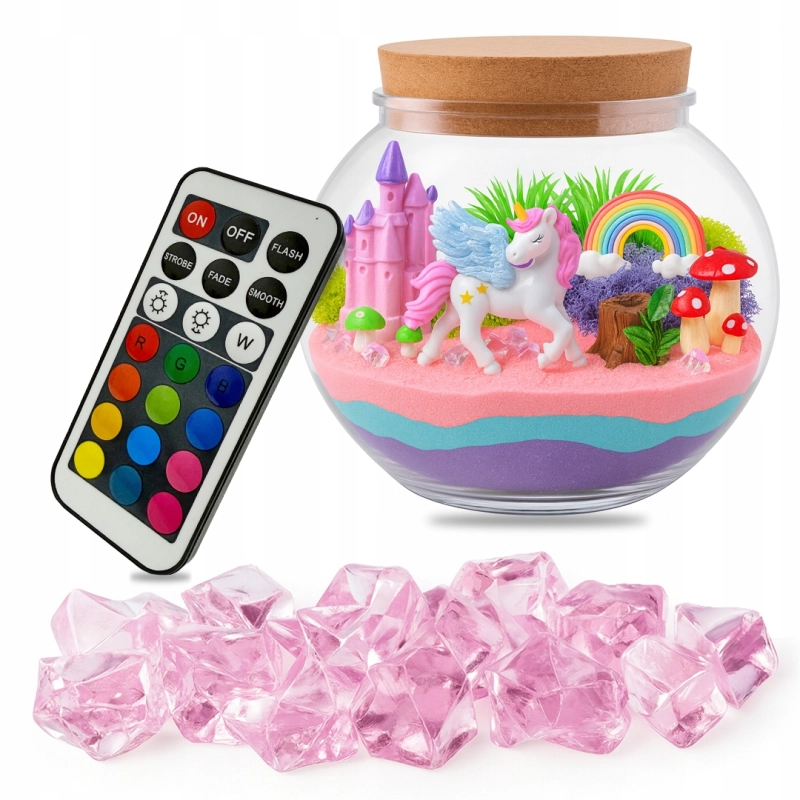 KREATYWNY ZESTAW DIY JEDNOROŻEC MAGICZNE TERRARIUM PODŚWIETLENIE LED +PILOT