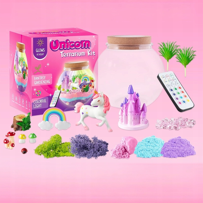 KREATYWNY ZESTAW DIY JEDNOROŻEC MAGICZNE TERRARIUM PODŚWIETLENIE LED +PILOT