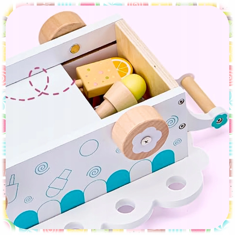 DREWNIANA LODZIARNIA WÓZEK Z LODAMI MINI SKLEP ZABAWKA DLA DZIECI LODY HIT