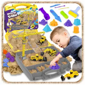 ZESTAW KONSTRUKCYJNY PIASEK KINETYCZNY DLA DZIECI POJAZDY BUDOWLANE DŹWIG