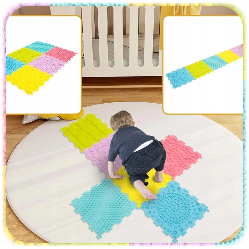 MATA ORTOPEDYCZNA Sensoryczna Puzzle 8 EL do Masażu Stóp Płaskostopie mix