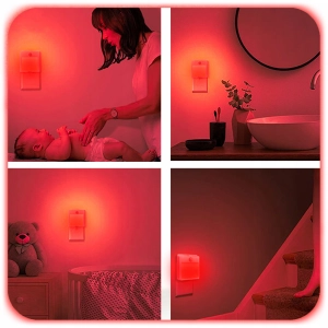 2x LAMPKA NOCNA DO GNIAZDKA KONTAKTU Z CZUJNIKIEM RUCHU CZERWONE ŚWIATŁO