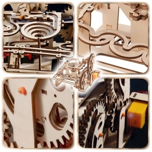 TOR KULKOWY DREWNIANY MECHANICZNY RUCHOMY PUZZLE 3D DO SKŁADANIA DIY 237EL