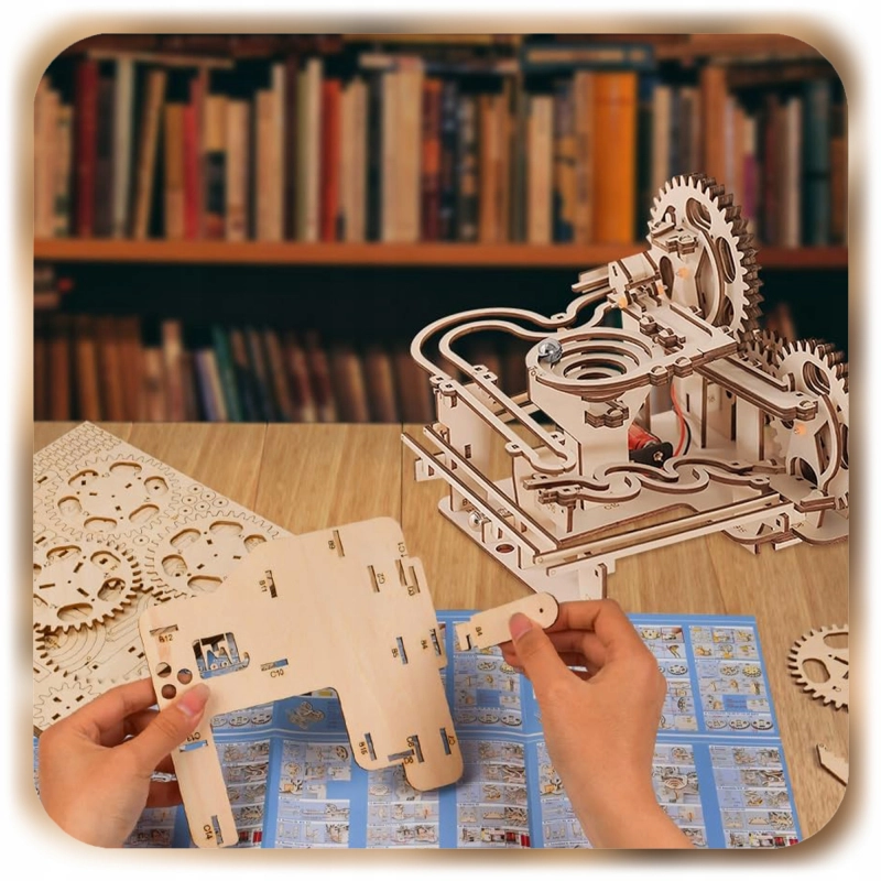 TOR KULKOWY DREWNIANY MECHANICZNY RUCHOMY PUZZLE 3D DO SKŁADANIA DIY 237EL