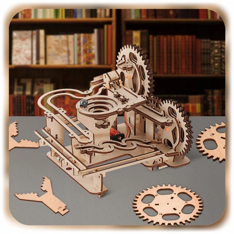 TOR KULKOWY DREWNIANY MECHANICZNY RUCHOMY PUZZLE 3D DO SKŁADANIA DIY 237EL