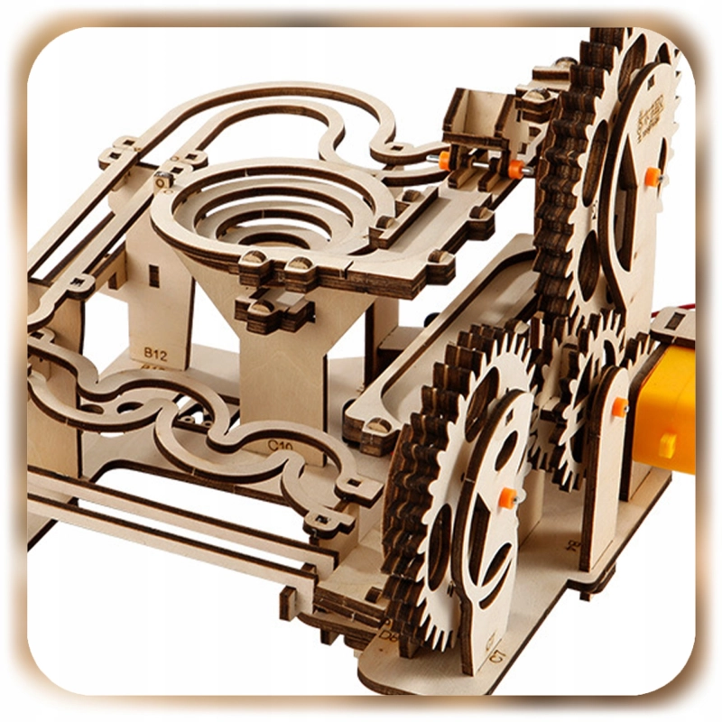 TOR KULKOWY DREWNIANY MECHANICZNY RUCHOMY PUZZLE 3D DO SKŁADANIA DIY 237EL