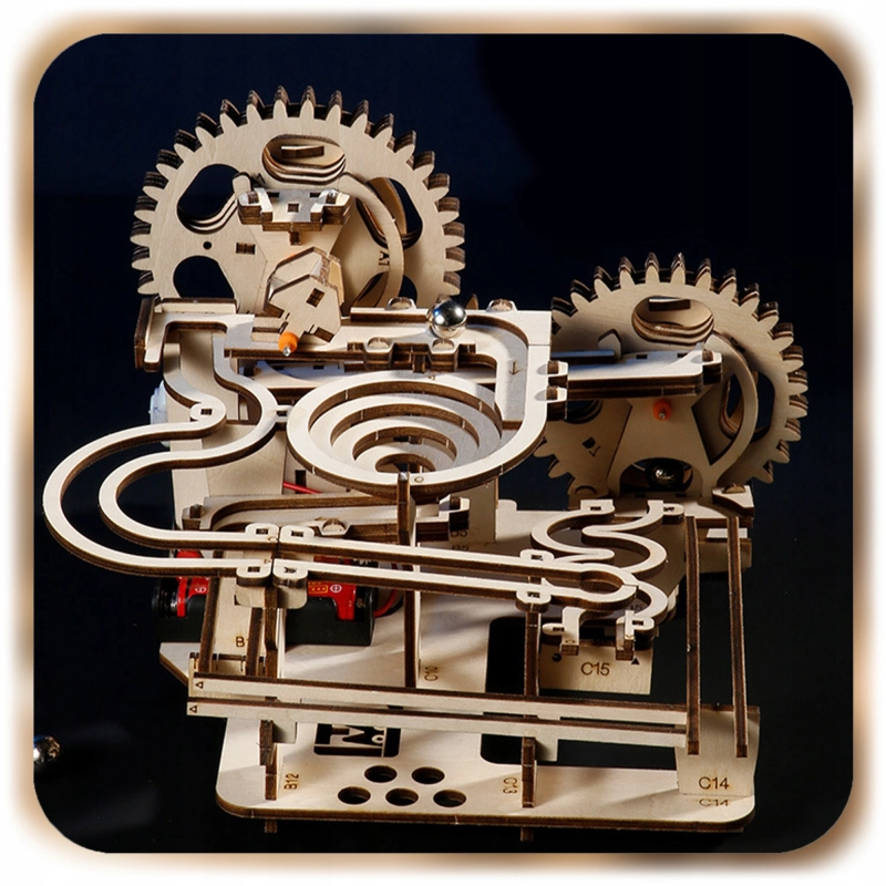 TOR KULKOWY DREWNIANY MECHANICZNY RUCHOMY PUZZLE 3D DO SKŁADANIA DIY 237EL