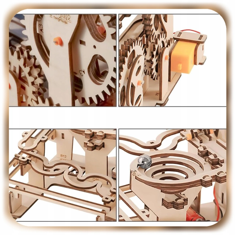 TOR KULKOWY DREWNIANY MECHANICZNY RUCHOMY PUZZLE 3D DO SKŁADANIA DIY 237EL