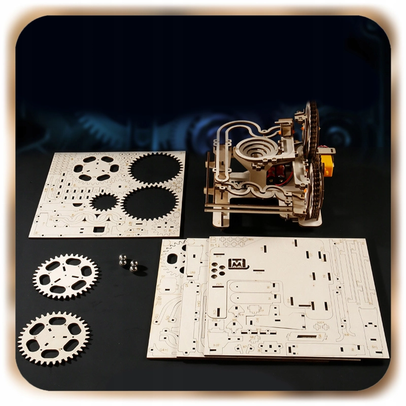 TOR KULKOWY DREWNIANY MECHANICZNY RUCHOMY PUZZLE 3D DO SKŁADANIA DIY 237EL