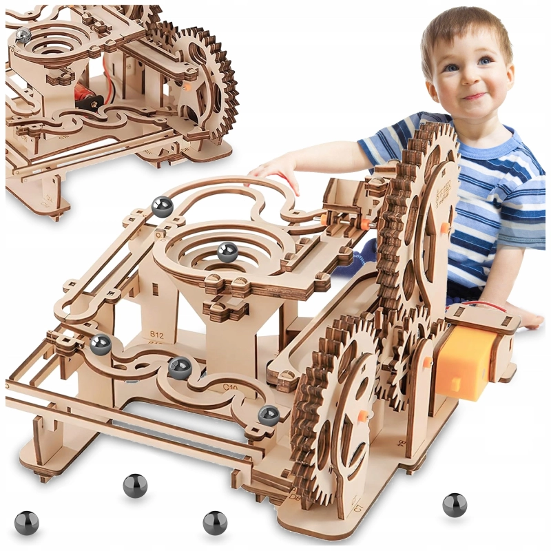 TOR KULKOWY DREWNIANY MECHANICZNY RUCHOMY PUZZLE 3D DO SKŁADANIA DIY 237EL