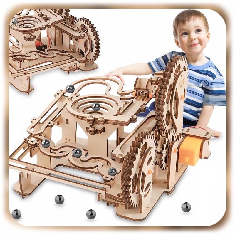 TOR KULKOWY DREWNIANY MECHANICZNY RUCHOMY PUZZLE 3D DO SKŁADANIA DIY 237EL