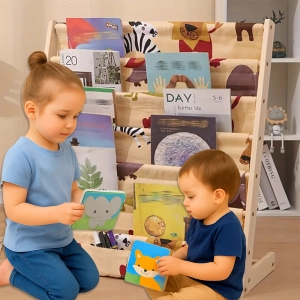 REGAŁ SZAFKA NA KSIĄŻKI DLA DZIECI STOJAK 79CM ORGANIZER 6 PÓŁEK ZWIERZĄTKA