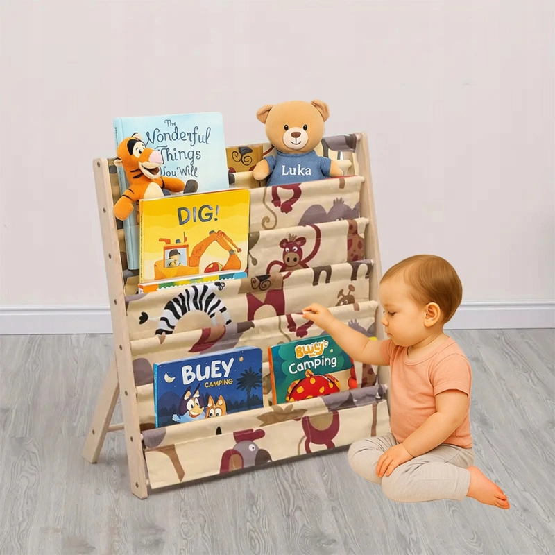 REGAŁ SZAFKA NA KSIĄŻKI DLA DZIECI STOJAK 79CM ORGANIZER 6 PÓŁEK ZWIERZĄTKA