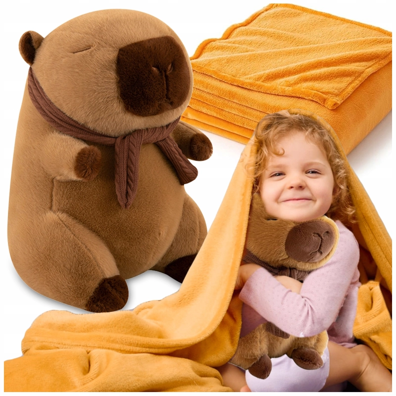 KAPIBARA MASKOTKA PLUSZAK 35 CM ZESTAW DUŻA CAPYBARA + KOCYK PREZENT DZIECI