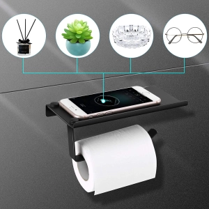 UCHWYT NA PAPIER TOALETOWY Z PÓŁKĄ CZARNY LOFT WC WKRĘTY W ZESTAWIE