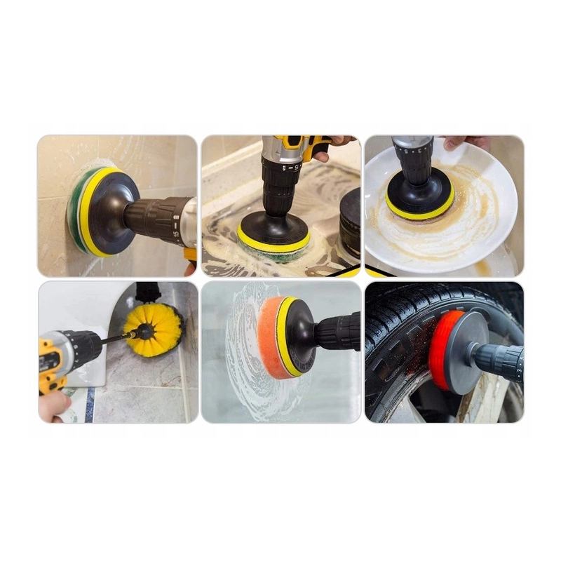 SZCZOTKI SPRZĄTAJĄCE CZYSZCZĄCE NA WIERTARKĘ WKRĘTARKĘ PADY NYLONOWE ZESTAW