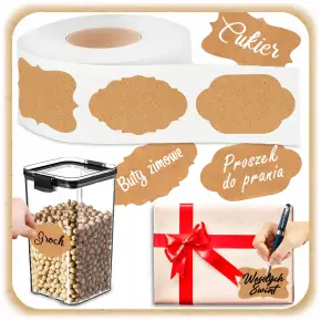 ETYKIETY SAMOPRZYLEPNE NAKLEJKI na Przyprawy Słoiki Przetwory BEŻOWE 250SZT