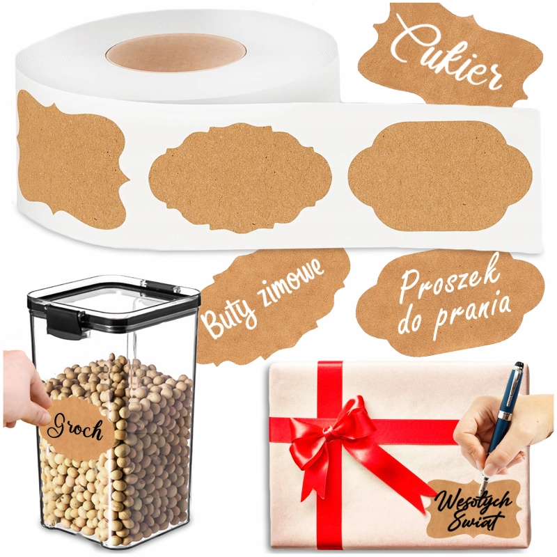 ETYKIETY SAMOPRZYLEPNE NAKLEJKI na Przyprawy Słoiki Przetwory BEŻOWE 250SZT