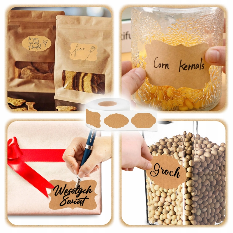 ETYKIETY SAMOPRZYLEPNE NAKLEJKI na Przyprawy Słoiki Przetwory BEŻOWE 250SZT