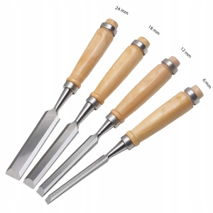 DŁUTA STOLARSKIE Dłuto do Drewna Rzeźbienia PŁASKIE DREWNIANE UCHWYTY 4 SZT