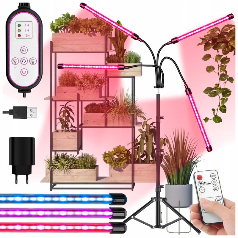4x LAMPA DO ROŚLIN LED NA STATYWIE Uprawy Wzrostu Doświetlania Panel +PILOT