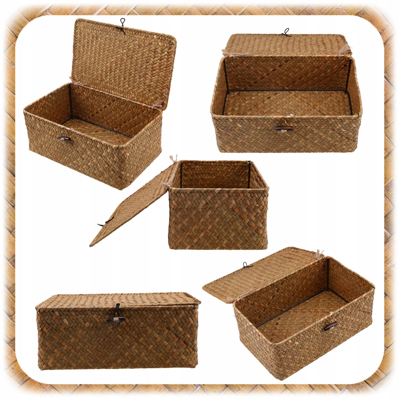 ORGANIZER POJEMNIK TRAWA MORSKA Z POKRYWKĄ PLECIONY NATURAL 3SZT Kosz Kosze