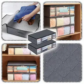 2x ORGANIZER NA POŚCIEL KOŁDRĘ POKROWIEC POJEMNIK Ubrania Pod Łóżko 60x45cm