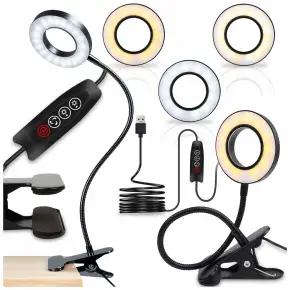LAMPKA DO CZYTANIA KSIĄŻEK LED REGULACJA LED Z KLIPSEM 360° USB NOCNA RING